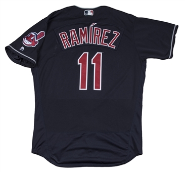 2018 Jose Ramirez Game Used Cleveland Indians Navy Alternate Jersey Photo Matched To 9 Games For 5 Home Runs (MLB Authenticated & Sports Investors Authentication)
